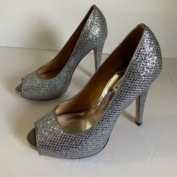 Badgley mischka silver sparkle peep toe heels 6.5 - Picture 4 of 10